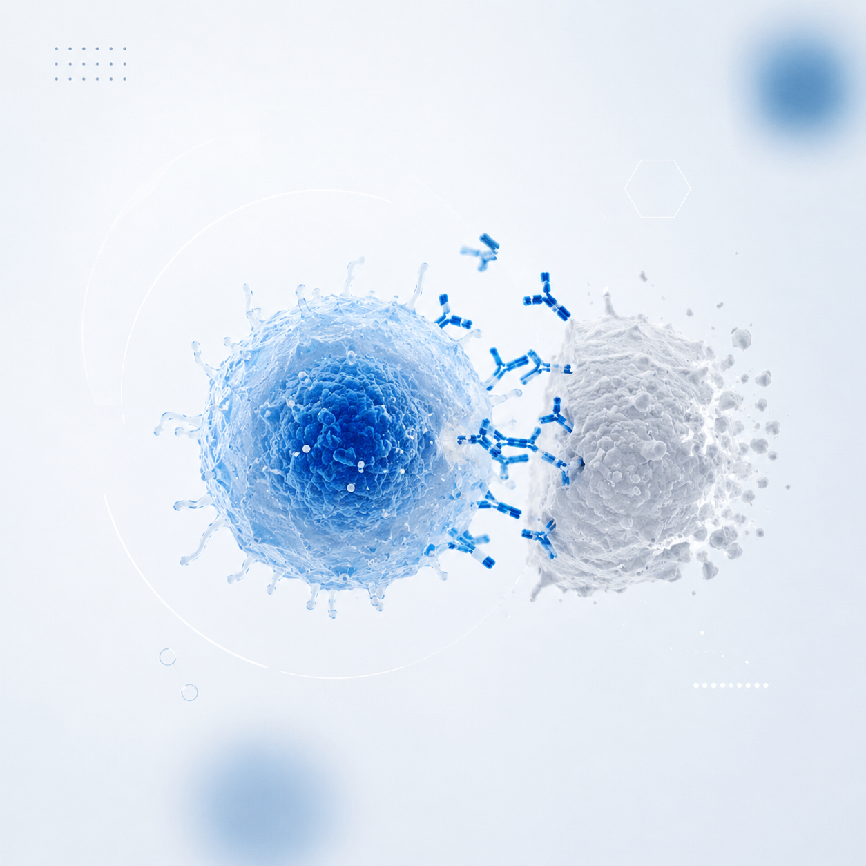 Representación biológica de las interacciones celulares complejas, el intercambio de señales moleculares y los mecanismos de evasión tumoral en oncología de alta precisión.